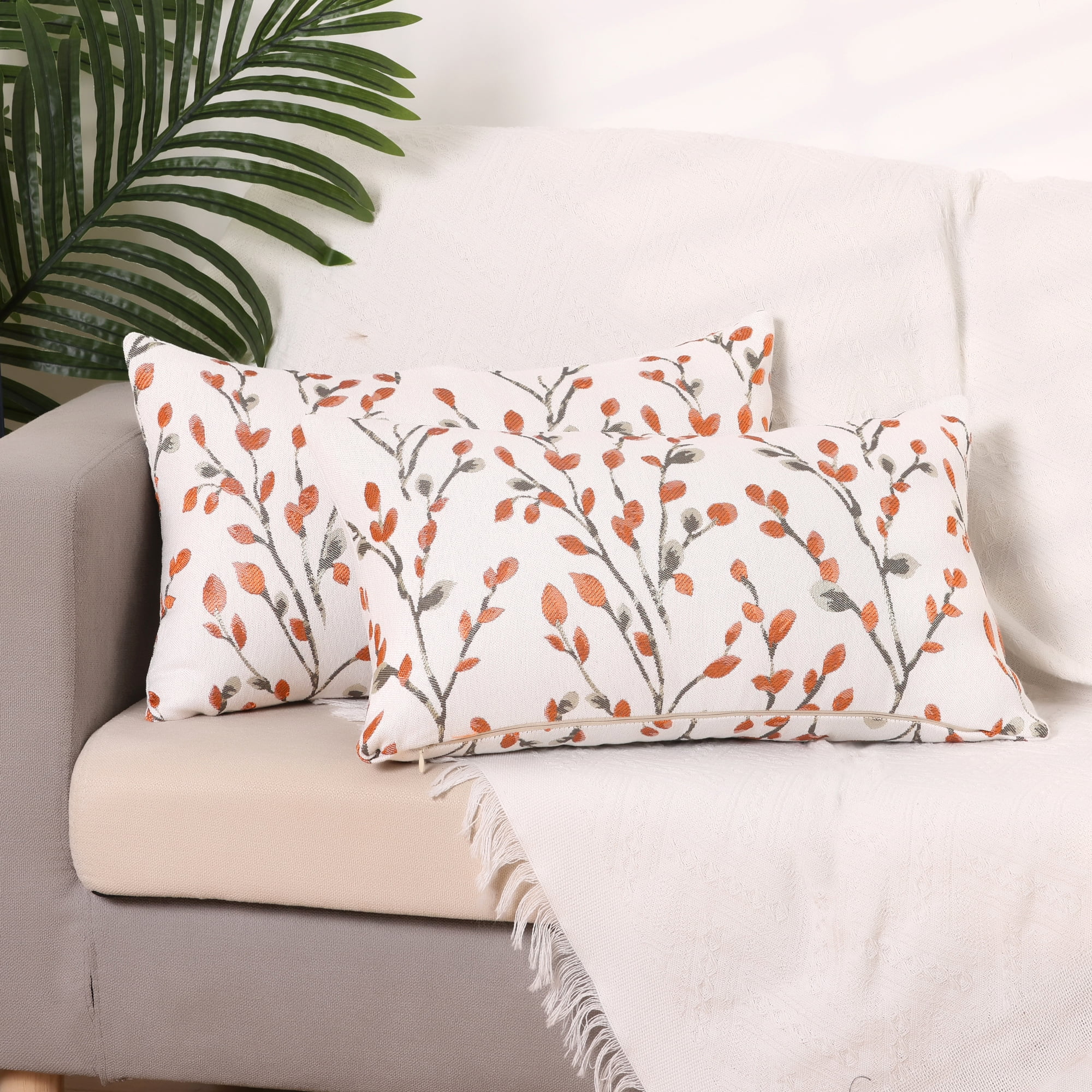 Unique Bargains Set of 4 Floral Pattern Throw Pillow Cover Home Decor Pillowcases for Sofa Orange Flower/Green Flower 12" x 20"