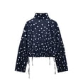 thumbnail image 5 of TGSLY Polka Dot Cropped Jacket for Women Lightweight Soft Stand Collar Long Sleeve Coat Side Adjustable Drawstring Ruched Hem Outerwear Jacket S, 5 of 10