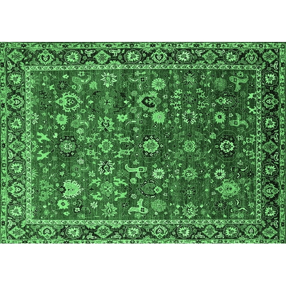 Ahgly Company Indoor Rectangle Oriental Emerald Green Industrial Area Rugs, 2' x 5'