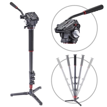 Image of 3Pod Orbit 4-Section Carbon Fiber Handheld Monopod Stick for DSLR Photo & Video Sports Cameras Fluid Base and Fluid HD Video Head Tripod Legs with Bag. 65