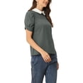 thumbnail image 4 of INSPIRE CHIC Blouse Plissée à Manches Courtes Bouffantes pour Femme à Col Peter Pan Contrastant Gris G, 4 of 5