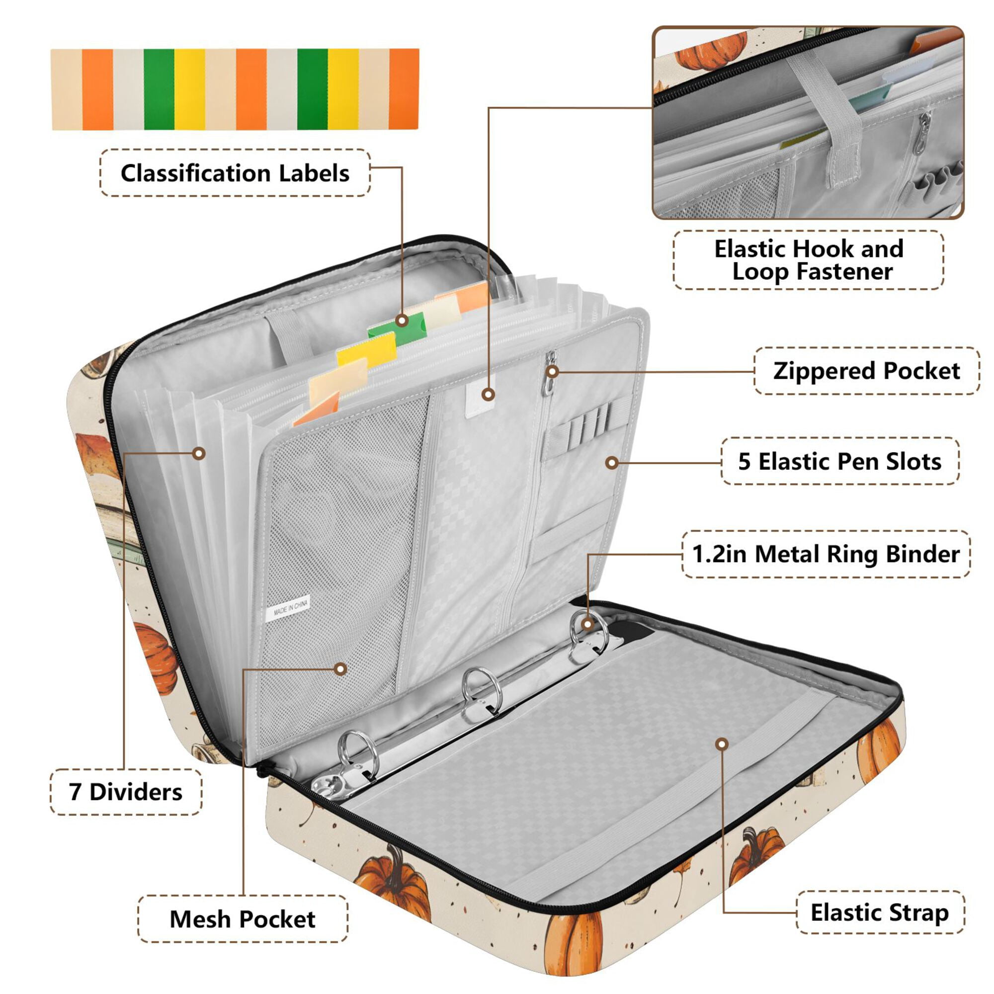 FORMRS Accordion File Folder A4 Size 7-Pocket Expanding Document Organizer Bag with 3 Ring Binder, Beige Fall Coffee