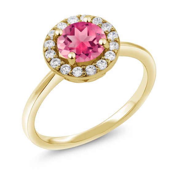 Gem Stone King 18K Yellow Gold Plated Silver Engagement Ring Mystic Topaz and Moissanite (1.89 Cttw) (Size 6)