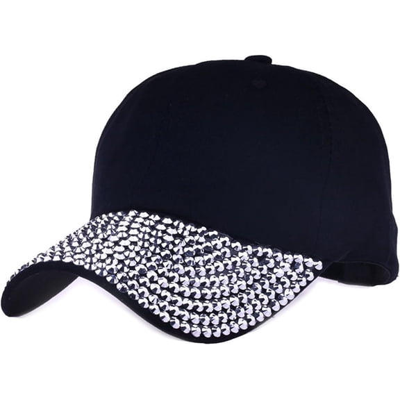 CUKOLSXA Women's Hats & Caps Baseball Hat Shiny Rhinestone Brim Baseball Cap for Women Sparkle Velcro Ponycap Adjustable Trucker Hat Outdoors Sun Cap