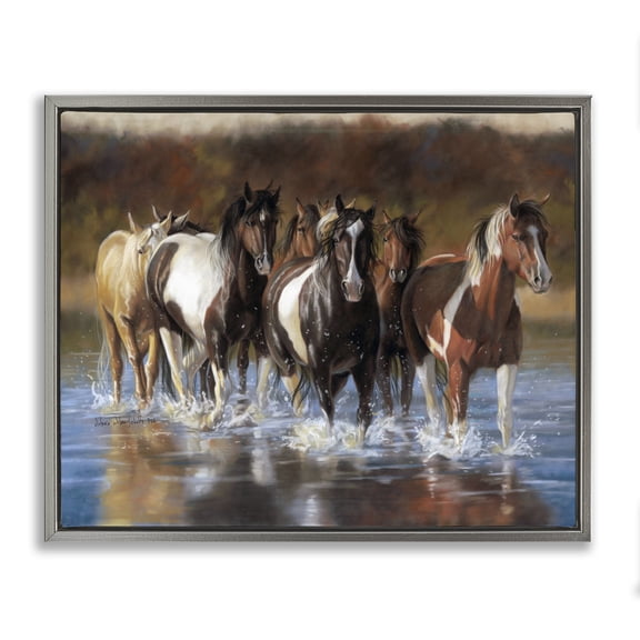Stupell Industries Southwestern Horses Splashing Shallow Pond Gray Floating Frame Canvas Art, 21 x 17, by Victoria Schultz