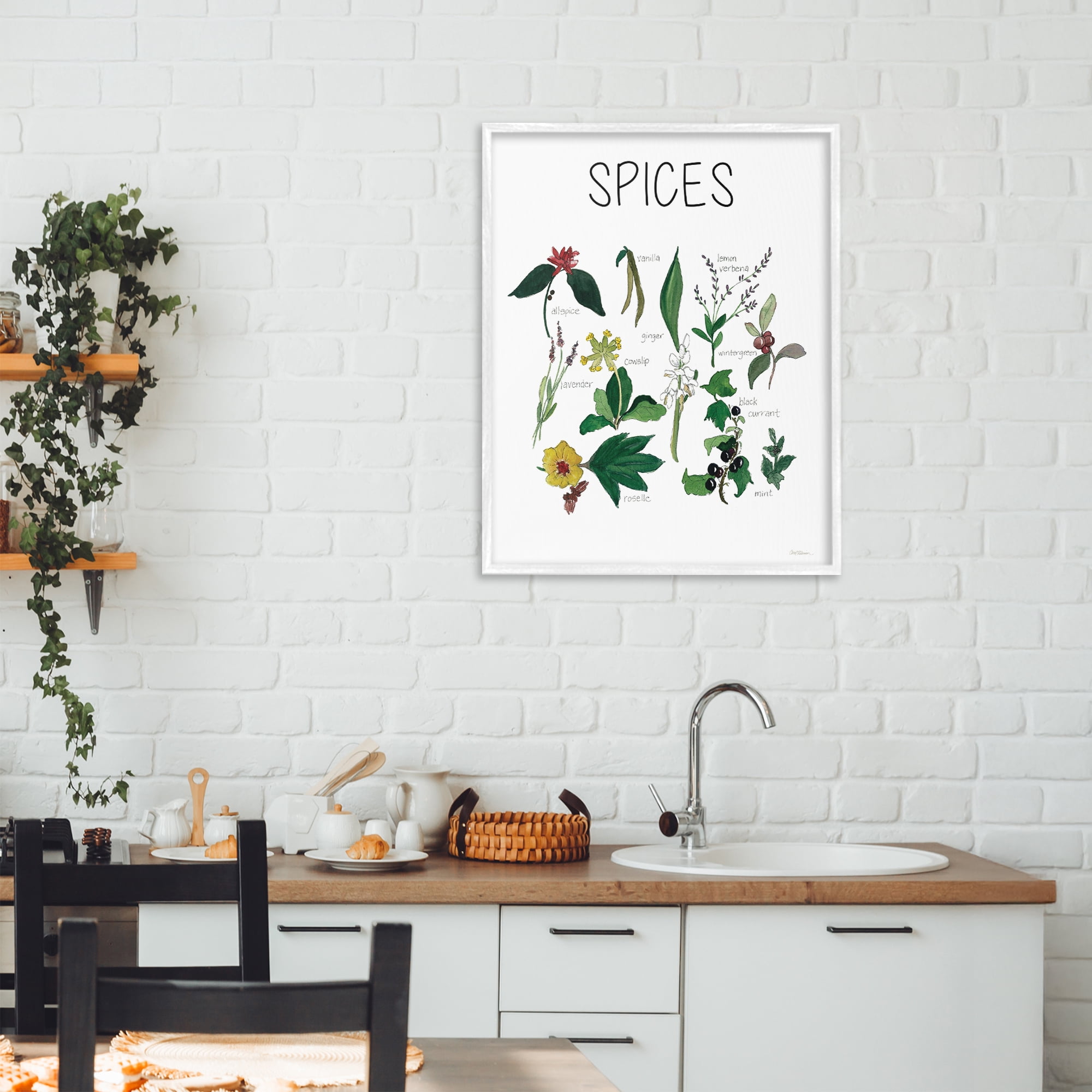 Stupell Industries Spices Identification Chart White Framed Giclee Art, design by Carol Robinson