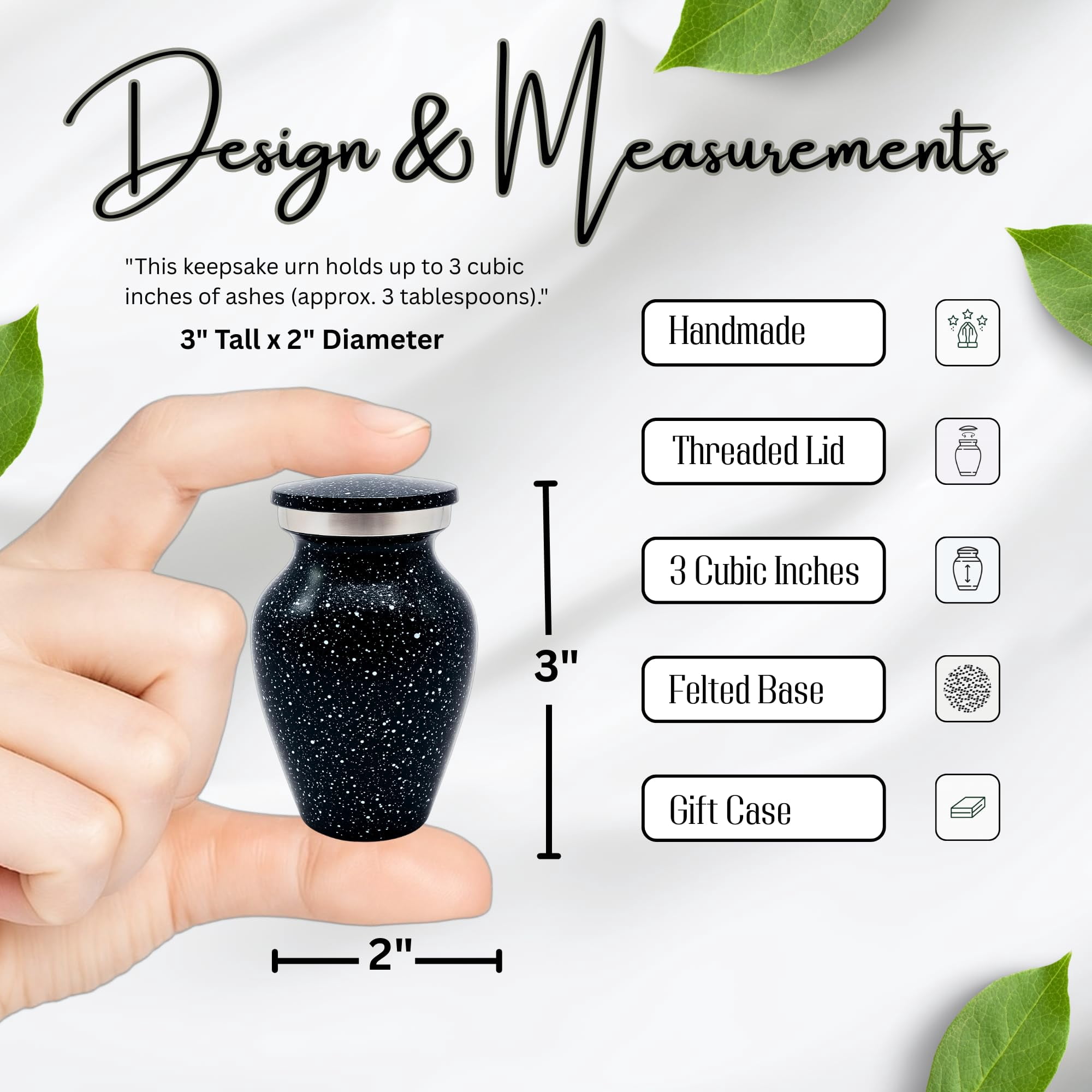 Nova Niche Urns Small Size Cremation Urn for Human Ashes, Mini Keepsake Set of 4 Black and White with Velvet Case