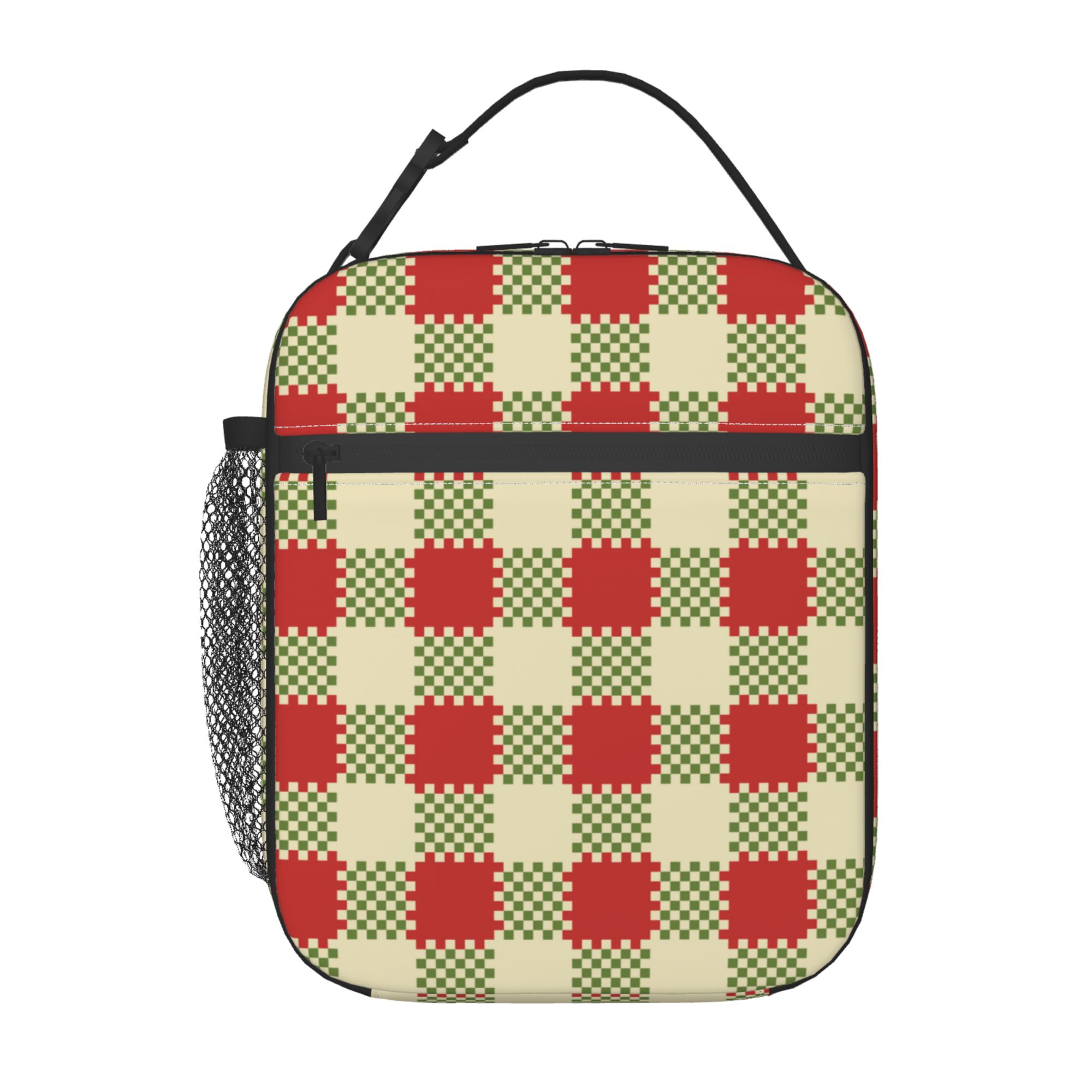 YFYANG Reusable Adult / Children Portable Lunch Bag, Red Retro Plaid Pattern HandsFree Buckle