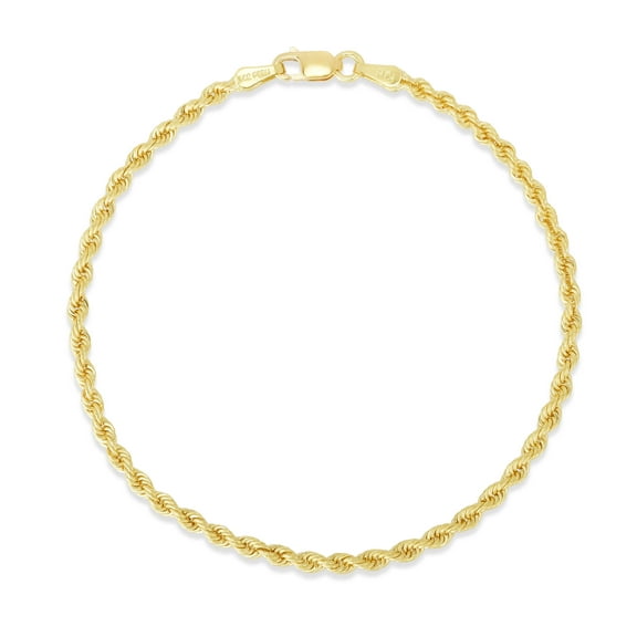 14K Yellow Gold 7in 2.5mm Solid Rope Chain Bracelet with Lobster Clasp