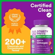 SmartyPants Toddler Organic Multi & Vegetarian Omega 3 Gummy Vitamins with D3, C & B12 - 60ct