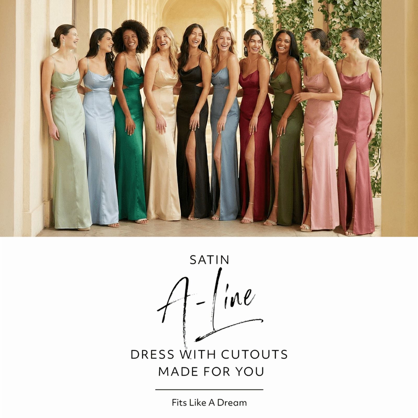Kirablend Noelle Satin A-Line Maxi Dress with Side Cutouts