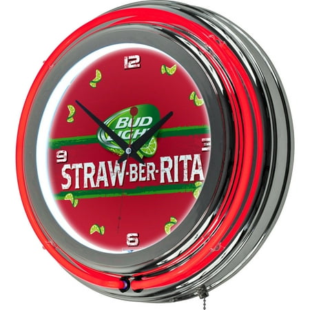 - Bud Light Straw-Ber-Rita Chrome Double-Ring Neon Clock