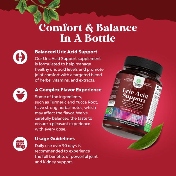 Natures Craft Uric Acid Cleanse and Detox Capsules with Tart Cherry and Celery Seed, 60 Count
