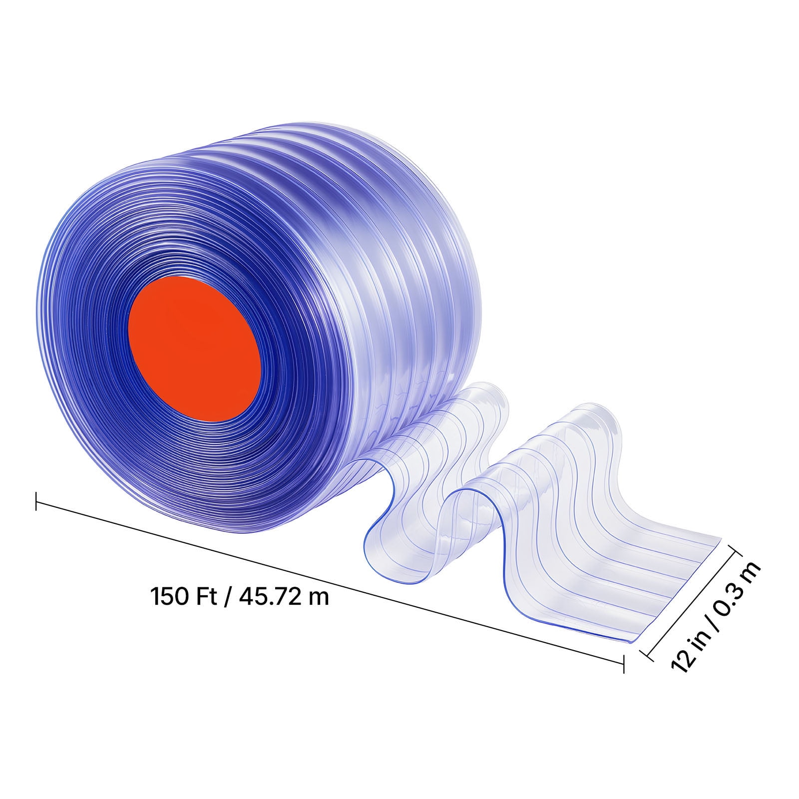 KFFKFF Clear PVC Strip Curtain, 150 ft Roll x 12 in Wide, Ribbed Plastic Strips for Walk-In Freezers, Coolers, and Doorways in Supermarkets, Garages, Warehouses, or Animal Shelters