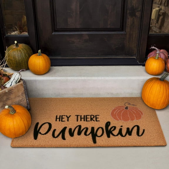 SeekLGT Fall Door Mat, Hello Pumpkin Welcome Mat, Non Slip Autumn Pumpkin Doormat for Front Door, Low Profile Fall Outdoor Rug Entryway Mat, 1 pc