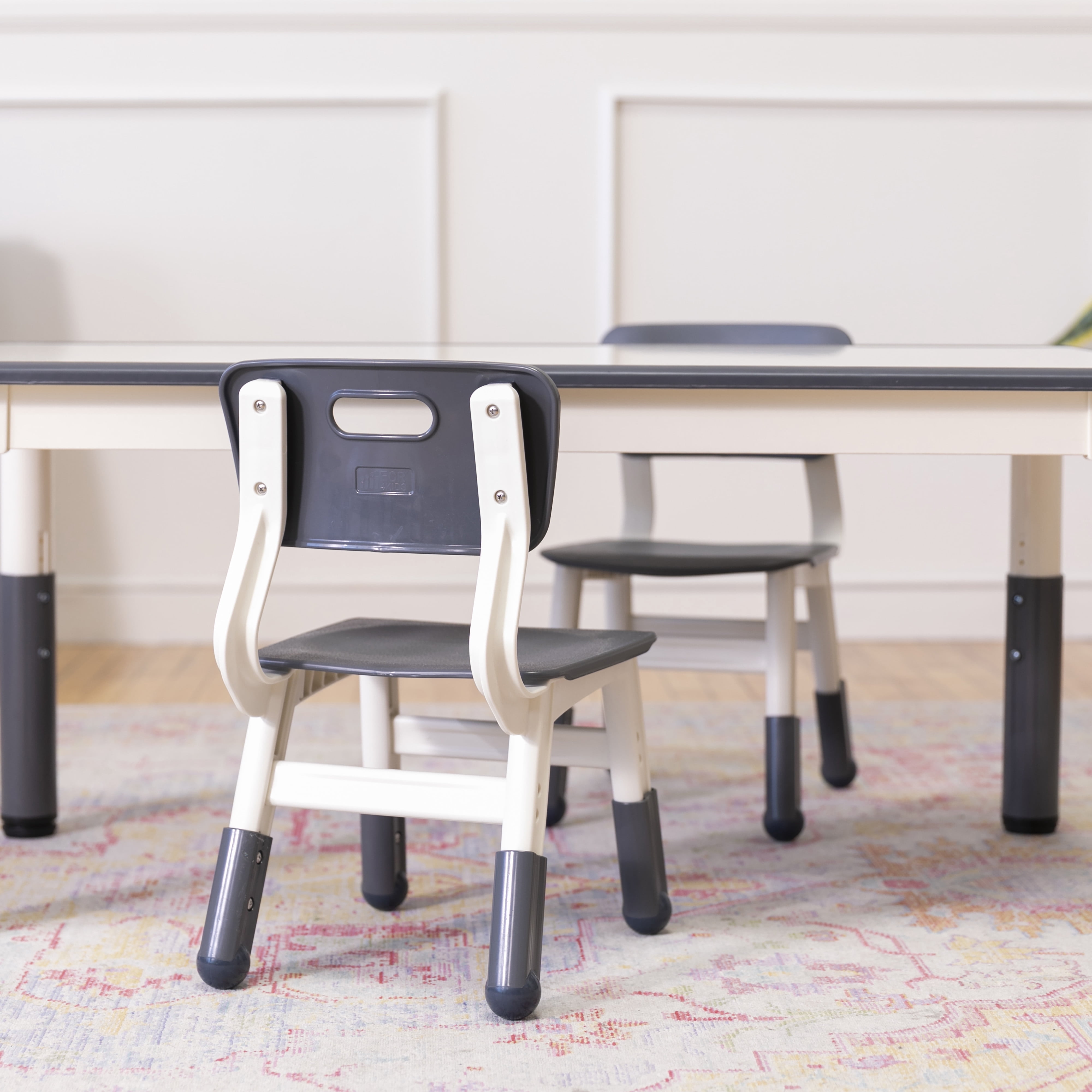 ECR4Kids Dry-Erase Rectangular Activity Table with Two Chairs, Kids Furniture, Grey, 3-Piece