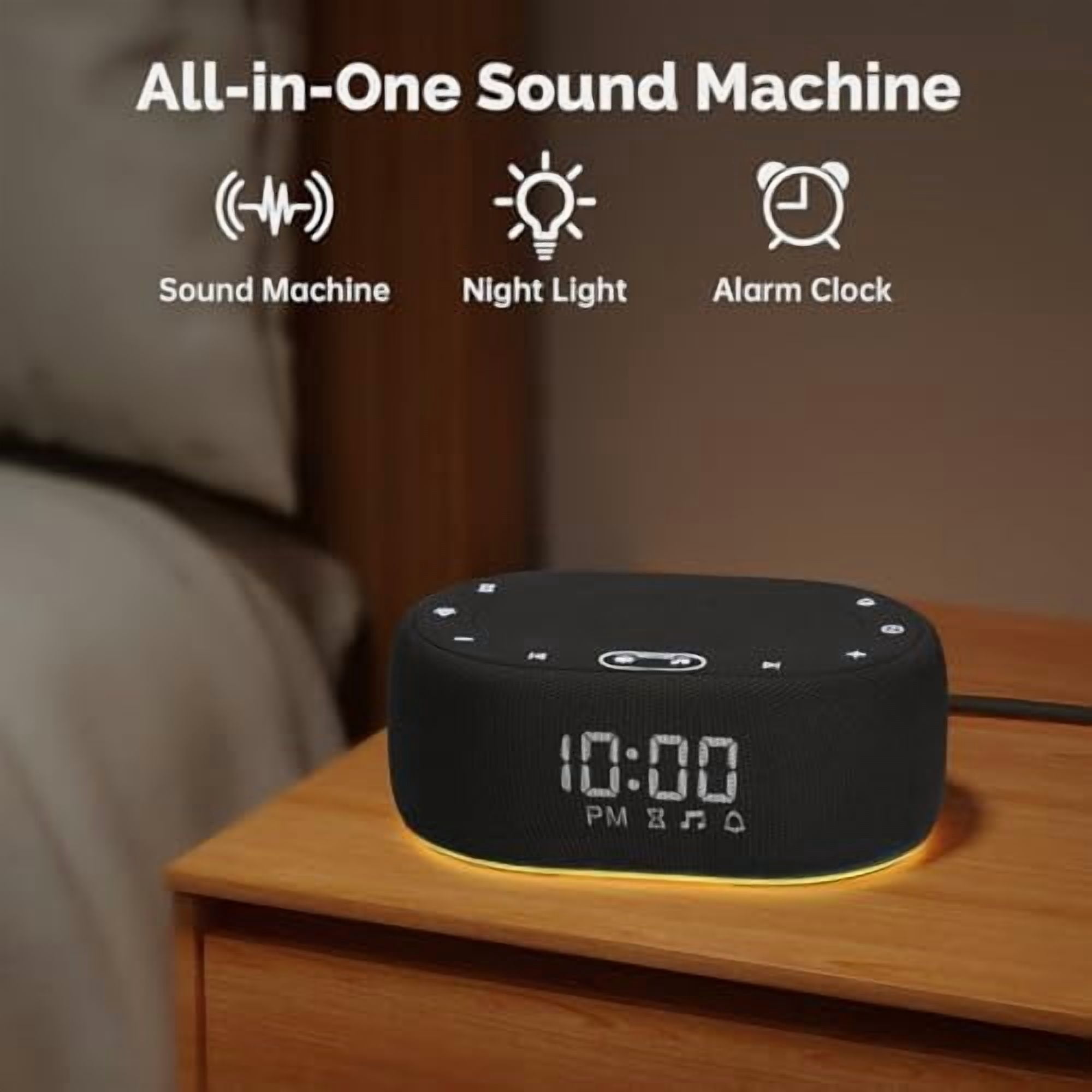 White Noise Sound Machine with Alarm Clock, Pink Noise Maker for Baby Adult Sleeping, 30 Soothing Sounds, Easy App Controlled, Dimmable 7-Color Night Light, Sleep Timer, 30 Volume Levels - Black