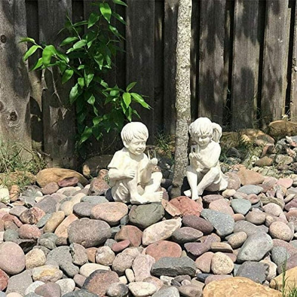 QUTETN Garden Decoration Figures  A Child With Solar Fireflies Garden Statue Resin Jar Boy Girl Statue Whimsical Flower Bed Yard Outdoor Sculpture Decor