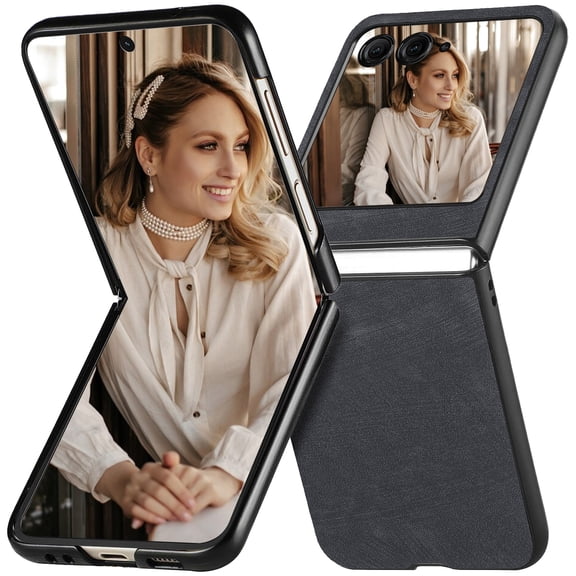 CCSmall for Motorola Razr 2024 Case, Retro PU Leather Slim Protective Cover Support Charge Wirelessly Phone Case for Moto Razr 50 FFG Black