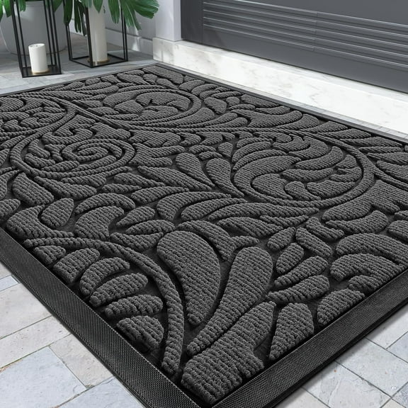 Door Mat Outside Entrance, Heavy Duty Non-Slip Outdoor Mats for Front Door, All-Weather Waterproof Sturdy Doormat, Low Pile Entry Mat Indoor for Garage and Patio, Easy Clean, 29.5x17, Grey
