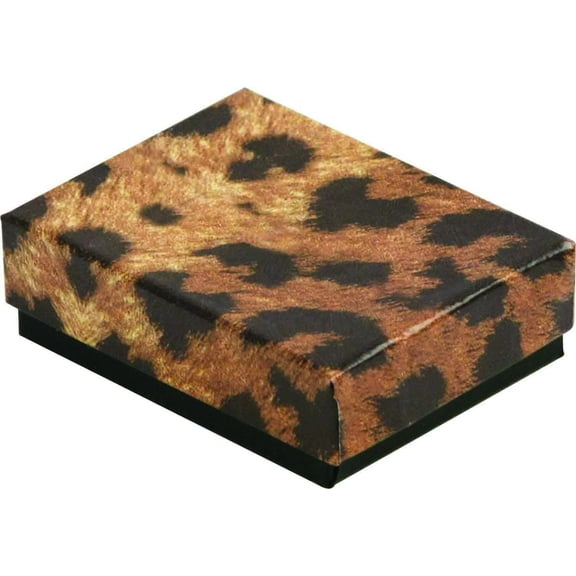 888 Display - Pack of 15 Boxes of 3 1/2" x 3 1/2" x 1"H Leopard Print Cotton Filled Jewelry Boxes