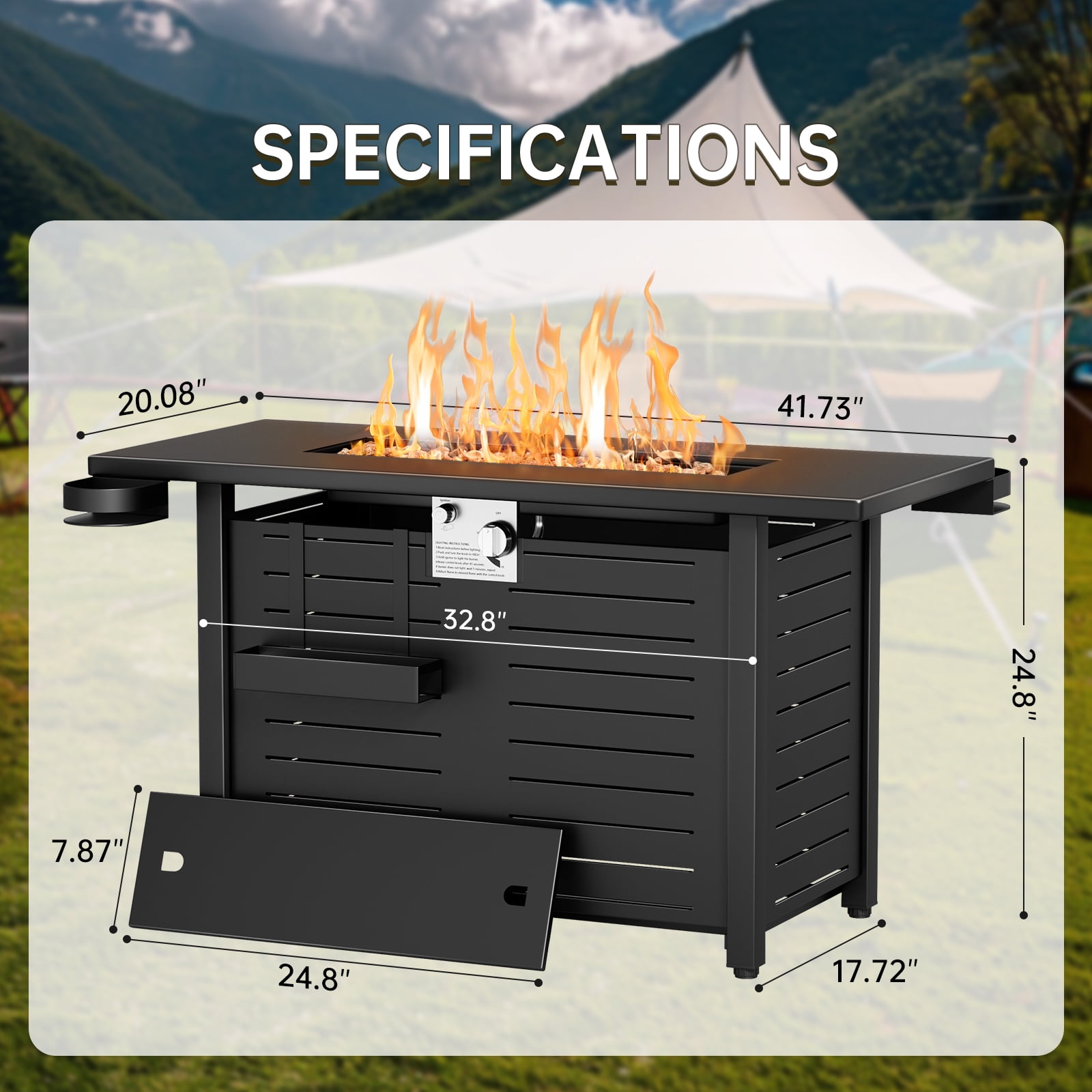 KingChii 45 inch Propane Fire Pit with Lid, Lava Stone, 60,000 BTU Steel Gas Fire Pit Table for Outdoor, Garden, Patio and Backyard, Black