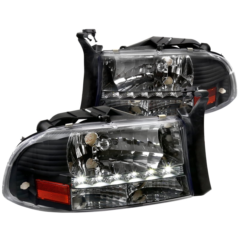 Black 1997-2004 Dodge Dakota Durango LED Strip Headlights Head Lamps Left+Right