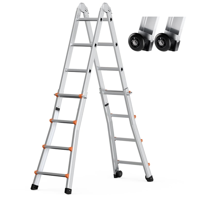 KFFKFF 13 Ft Telescoping A-Frame Extension Ladder, 330 Lb photo 1