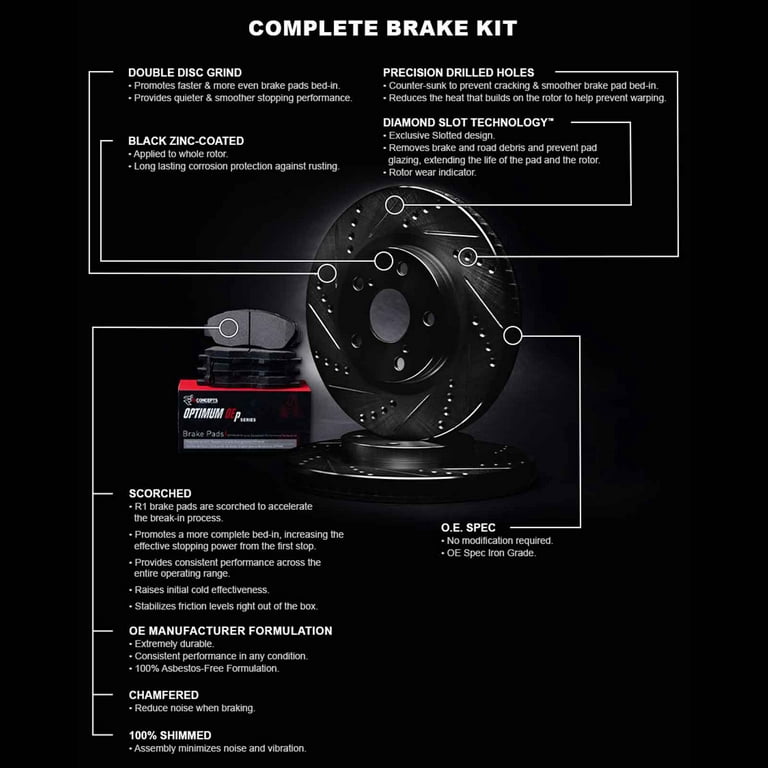 R1 Concepts Bremsen und Rotoren Kit vorne hinten, Bremsbeläge vorne hinten, Bremsrotoren und Beläge, Keramik-Bremsbeläge und Rotoren