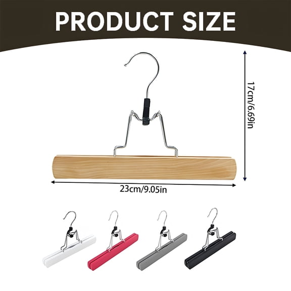 XIBUFE Natural Wooden Pants Hangers Wooden Pants Hangers with Clips Non Slip Skirt Hangers Trouser Clamp Hanger Solid Wood Hanger