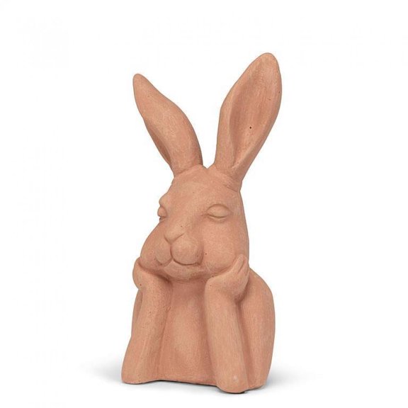 Terracotta Colored Pondering Rabbit Figurine