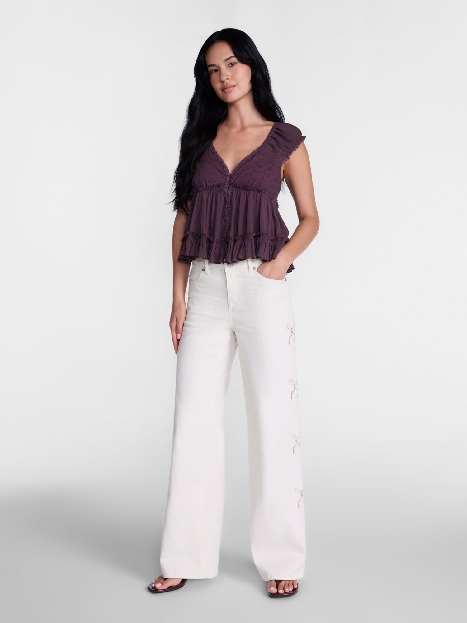 Madden NYC Women’s Ultra 90's Jeans with Bow Embroidery, 32'' Inseam, Sizes 00-18