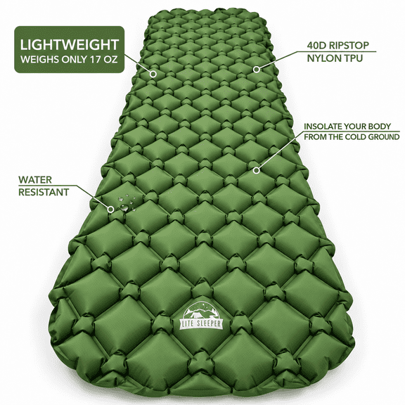 Lite Sleeper Ultralight Inflatable Camping Sleeping Pad, 17 oz, 74 x 22 in