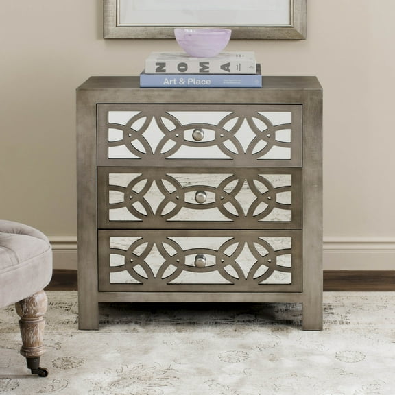 Safavieh Tasha 3 Drawer Geometric Glam Chest, Grey/Mirror