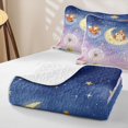 thumbnail image 4 of Manfei Dreamy Woodland Owl Twin Quilt Set, Starry Sky Moon Twin Coverlet Set, Purple Blue, 2pcs, 1 Bedspread and 1 Pillowcase, 4 of 7