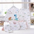 thumbnail image 2 of CAUYDY Infant Girl Fall Outfits Preemie Boy Sleepwear Newborn Layette Long Sleeved Shirt Warm Hat 2Pants Bib 5 Pieces Soft Set for Unisex Baby Sizes One Size,C, 2 of 2