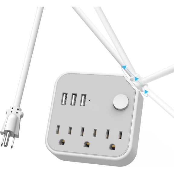 Cruise Essentials, Swivel Extension Cord 6 Feet Power Strip 3-Outlet, 3 USB A Ports(PD 17W), Non Surge Protector for Cruise Ship, Travel, Home Office, 10A/1250W, Circuit Breaker Switch, SGS Approved