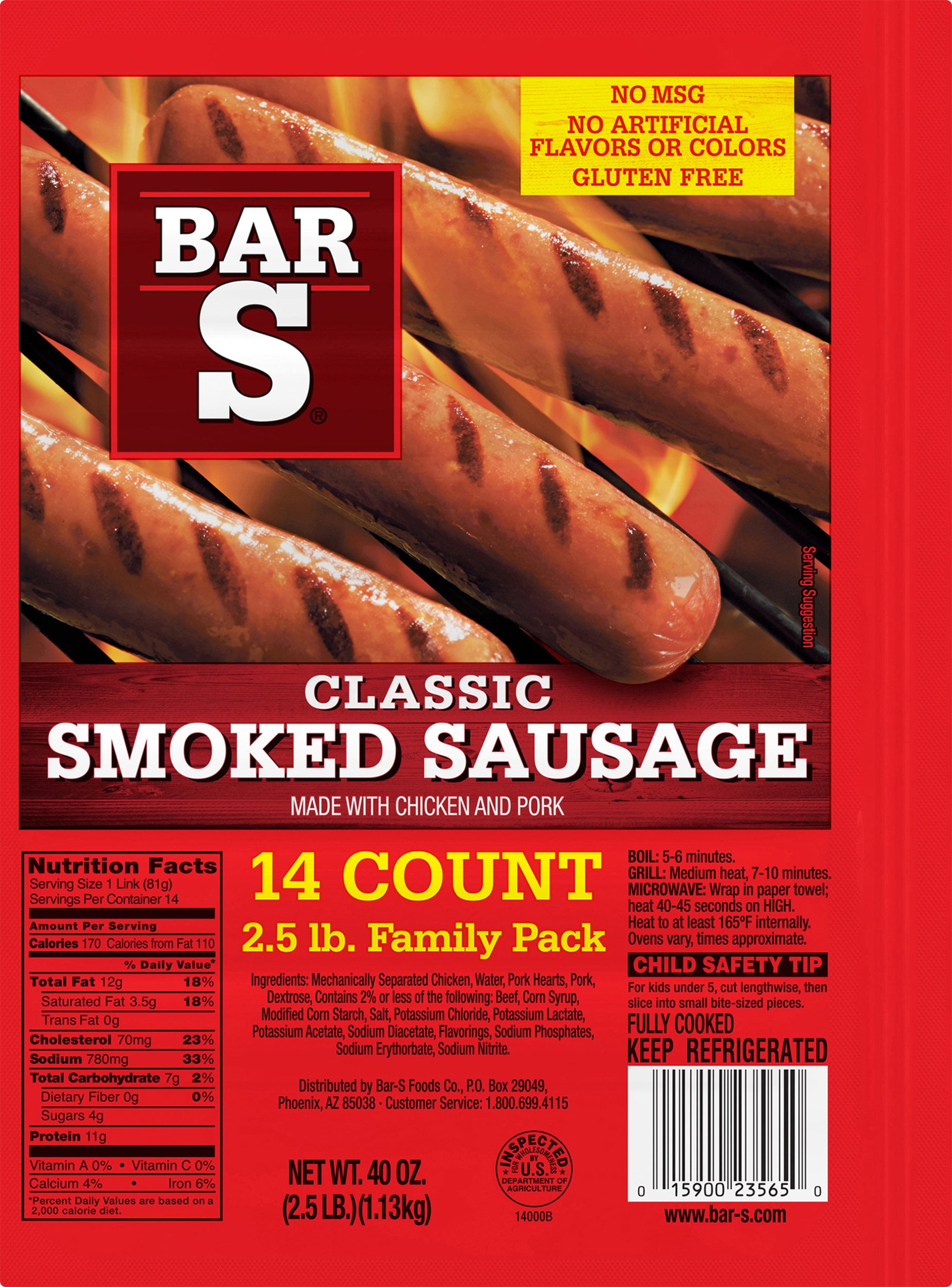 Bar-S Classic Smoked Sausage, 14 Count, 40oz