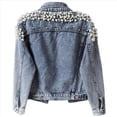 thumbnail image 4 of Chaqueta Vaquera Corta con Remaches Bordados y Perlas para Mujer Azul L, 4 of 7