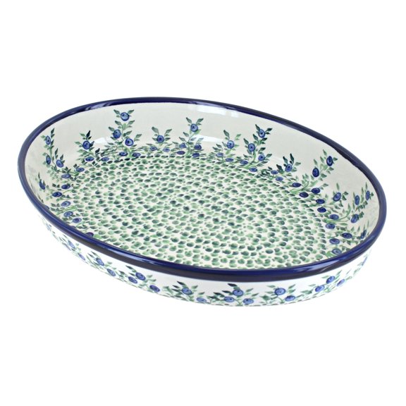 Blue Rose Polish Pottery Porcelain Vine Large Oval Baker