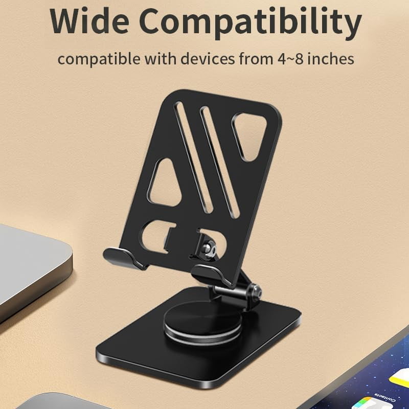 NEOYFC for  Phone Stand with 360 Rotating Base Portable Foldable Carbon Steel Material Desktop Cellphone Stand Fits All Smart Phones-Black