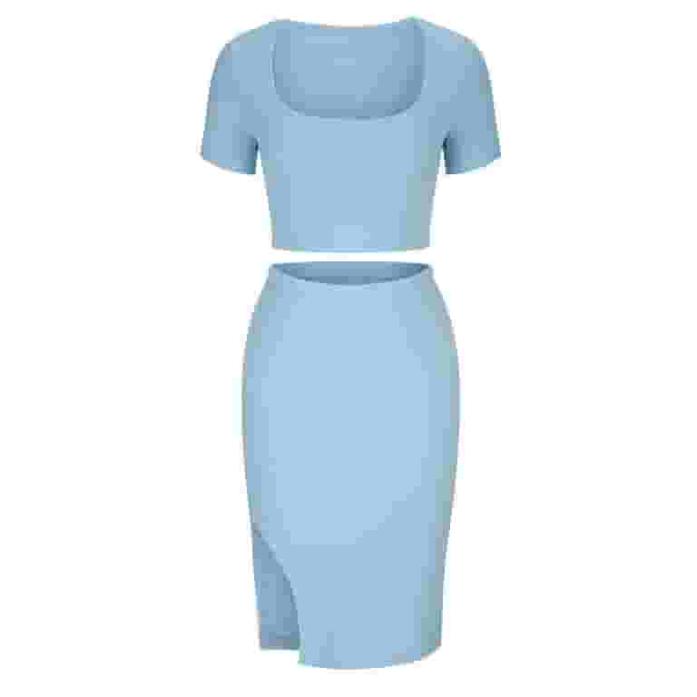 ワンピース CO Women Mid Skirts 4167BCLSPS24 452 Blue Njoeus Women 2 Piece Bodycon Midi Club Dresses Outfits