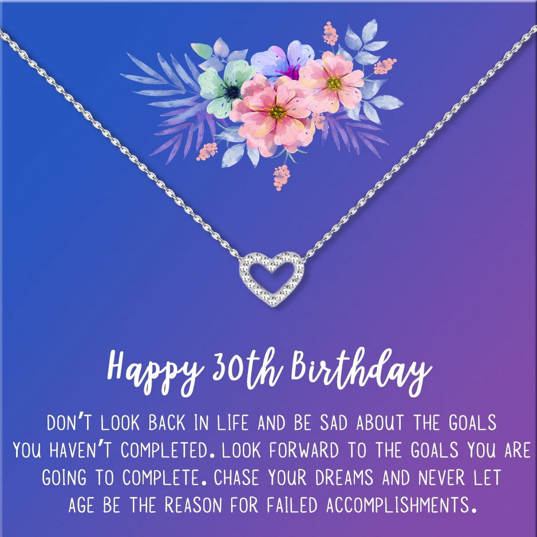 Anavia Happy 30st Birthday Gifts Stainless Steel Fashion Necklace Birthday Card Jewelry Gift for Her, Birthday Gift for Wife-[Silver Mini Crystal Heart, Blue-Purple Gift Card]
