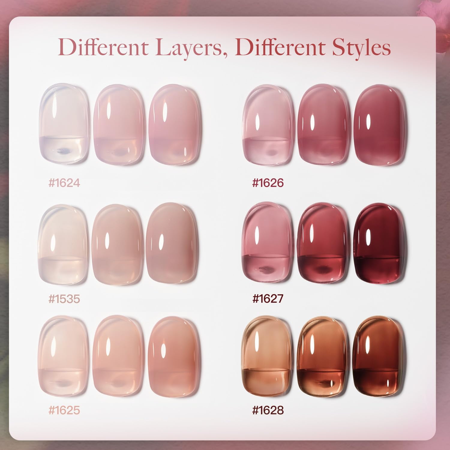 GAOY Gel Nail Polish Kit with UV Light for Beginners, 6 Colors Nude Red Pink Brown Sheer Gel Polish, Gel Nail Kit with Top Coat and Base Coat for DIY gel manicure at Home, Rose Garden E22