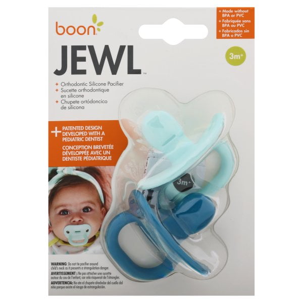 boon jewl orthodontic silicone stage 2 pacifier, blue, (pack of 2)