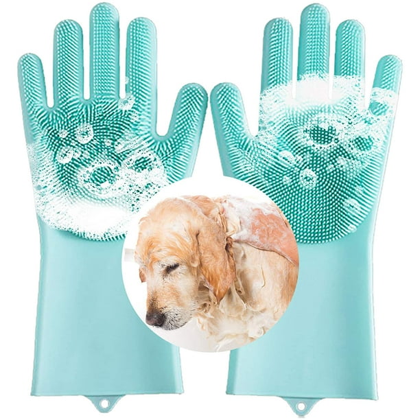 Guantes de aseo para perros y gatos, guantes de aseo para perros con puntas de silicona suave, guantes para depilar pelo largo y corto, aseo y masaje de mascotas.