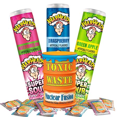 Warheads Sour Spray and Toxic Waste Nuclear Fusion, Extreme Sour Candy, Pack of 4, 4.44 Ounces