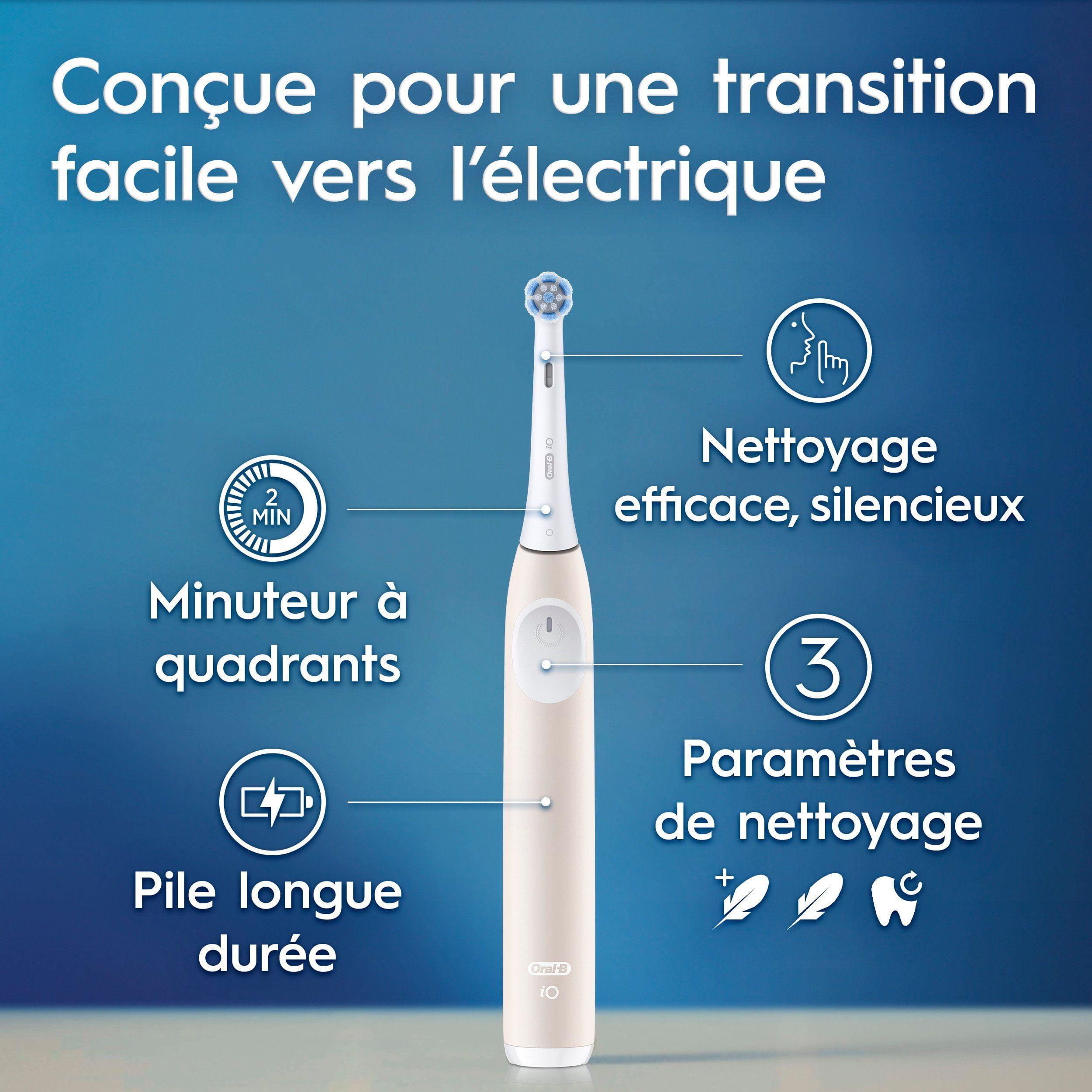 Oral-B iO Series 2 Rechargeable Electric Powered Toothbrush, Peach withentle Care Brush Head - Automatic Pressure Sensor to Protect Gums - 3 Modes - 2 Min Timer