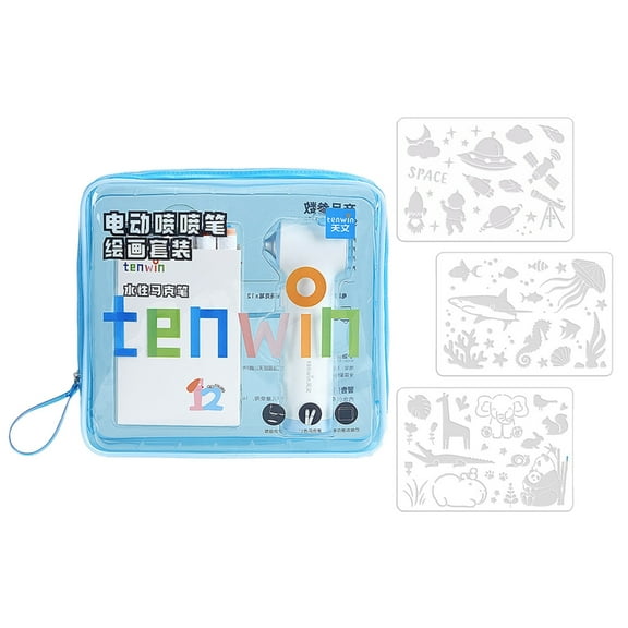 Electric Paint Sprayer Pen Set With 12 Color Markers Airbrush Pen And 3 Drawing Stencils For Kid Student Art Painting