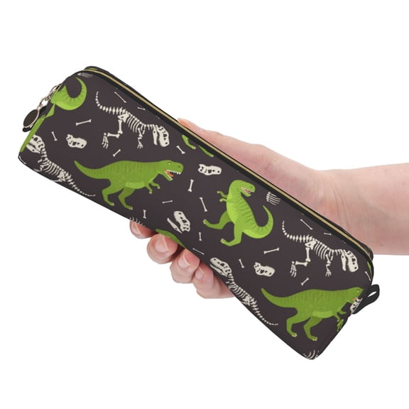Ratiio Dinosaur Skeleton Pattern Leather Pencil Case, Pencil Pouch with Durable Zipper, Compact and Stylish Organizer for Stationery, Art Supplies, Travel Essentials